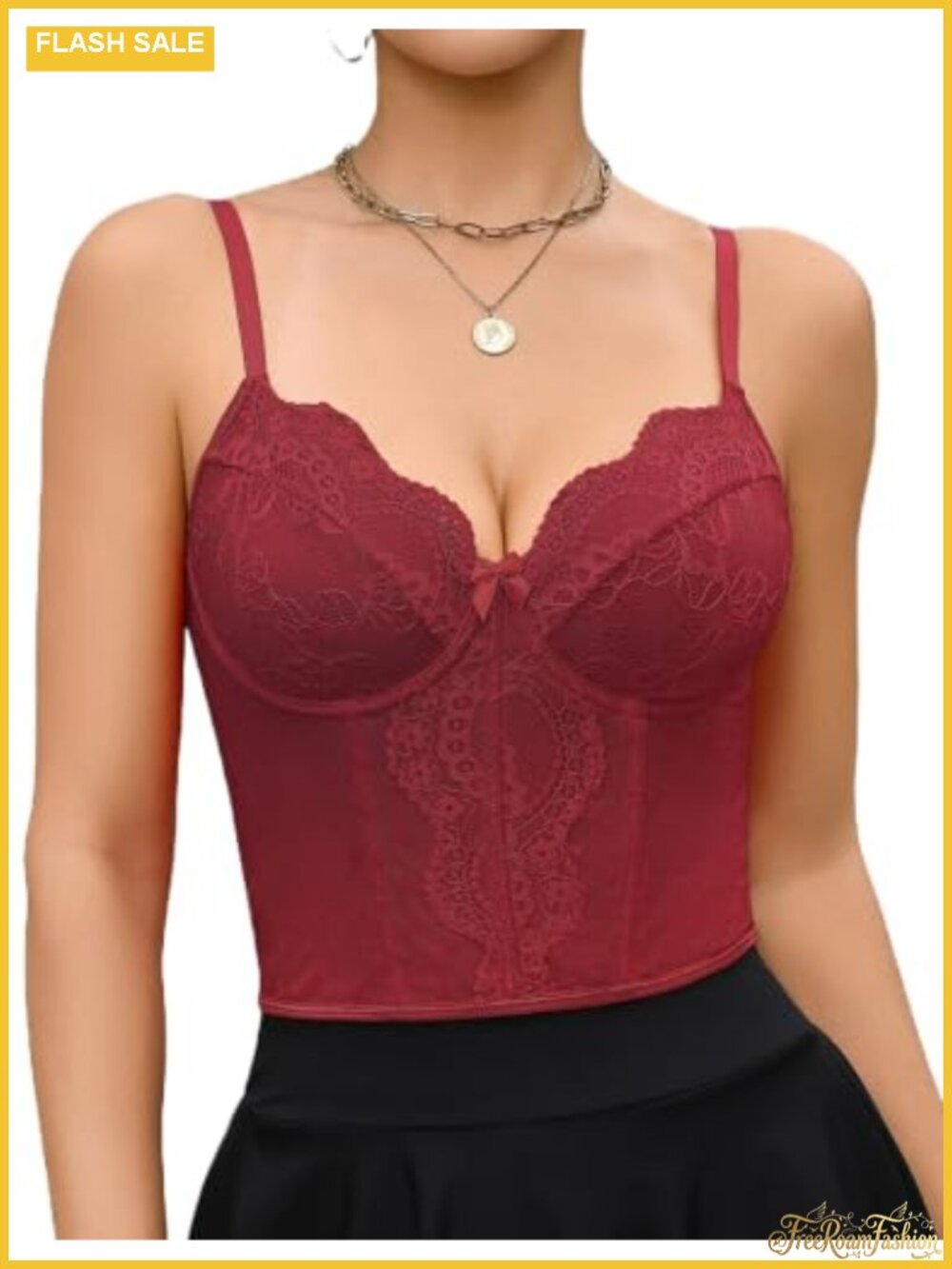 Lace Corset Top Bustier Lingerie V-Neck Adjustable Straps Hook Closure